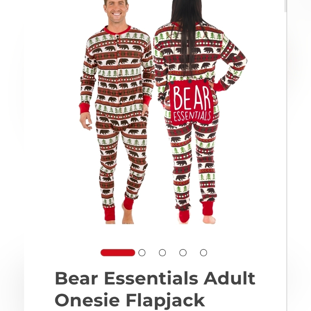 Lazy One Bear Essentials Adult Onesie - Red, White, Brown, Green